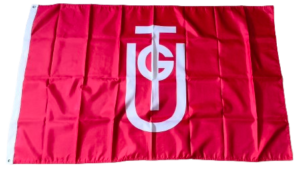 Bandera con logo histórico de la Unión General de Trabajadores (UGT)